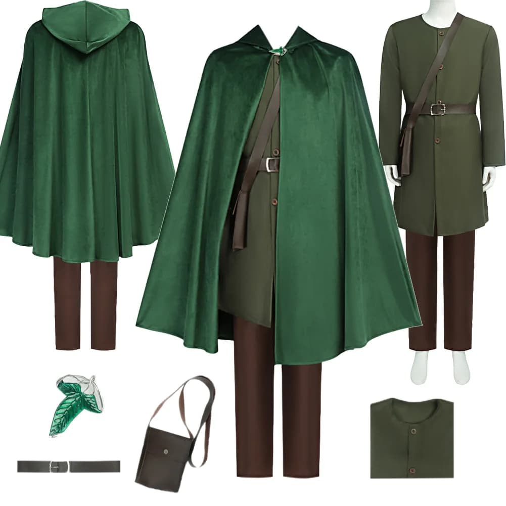 Bilbo Costume Cosplay Film Lorded Rings Uniform Green Mantle Top Men's Pants Marsupi Halloween Carnival Party Dresses