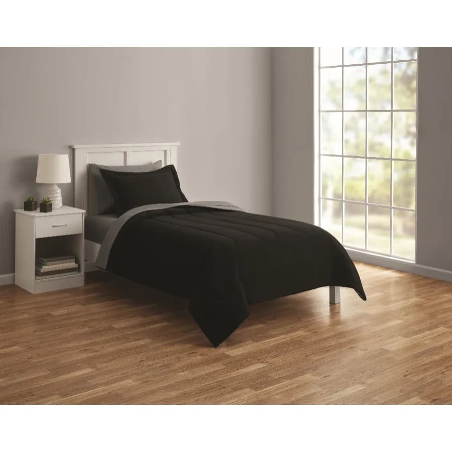 Set Copripiumino Reversibile 5 Pezzi con Lenzuola Nero Twin-XL
