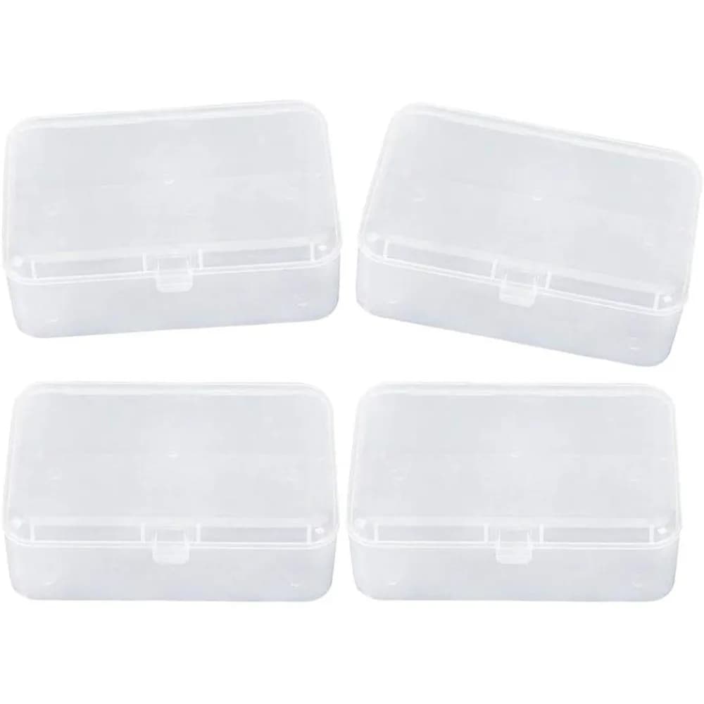 Clear Polypropylene Rectangle Mini Storage Containers Box with Hinged Lid for Accessories,Crafts,Learning Supplies,Screws,Drills,Battery,Pack of 4 (3.46" x 2.24" x 1.18")