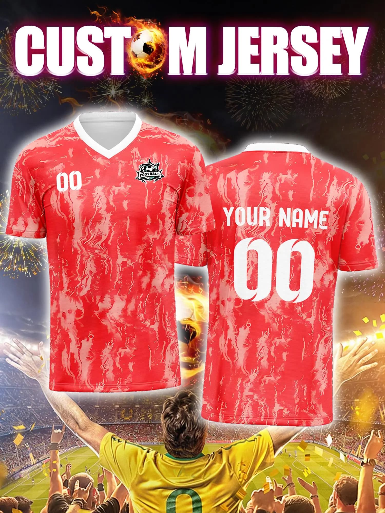 Maglia da Calcio Personalizzata con Immagine, Numero e Nome, Colletto Imbottito Sottile e Morbido, Abbigliamento Sportivo Leggero e Confortevole per Adolescenti Appassionati di Calcio