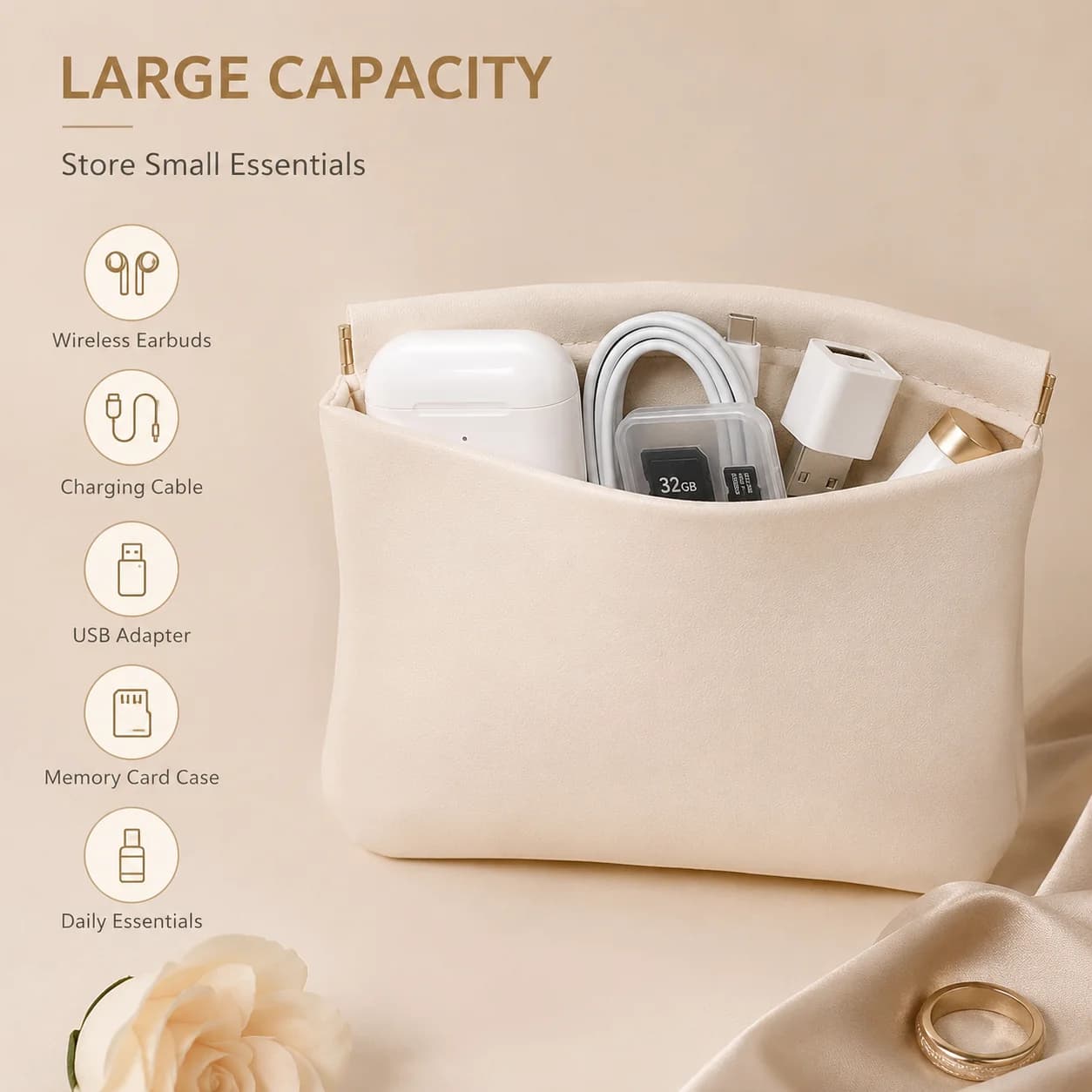 Magnetic Earphone Pouch PU Leather Storage Bag for Wireless Earbuds Cable Accessories Travel Organizer