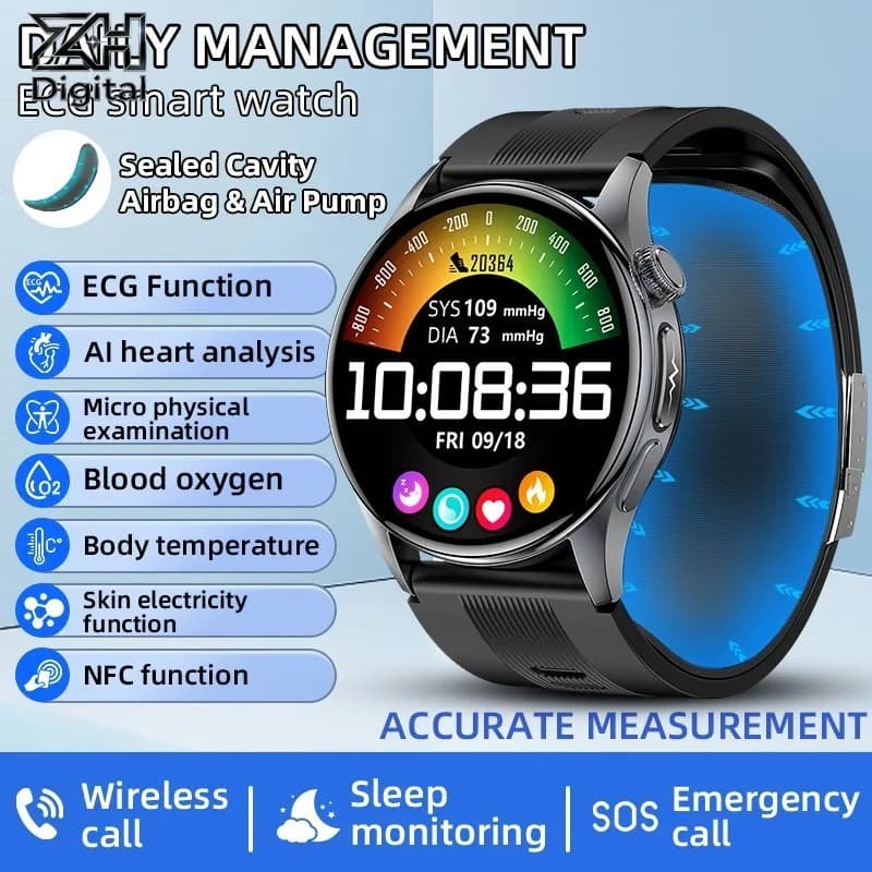 Smartwatch HY per la Salute con Monitoraggio della Pressione Sanguigna, Grasso Corporeo, EDA, ECG+PPG, Chiamate, per Uomini e Donne, Display AMOLED