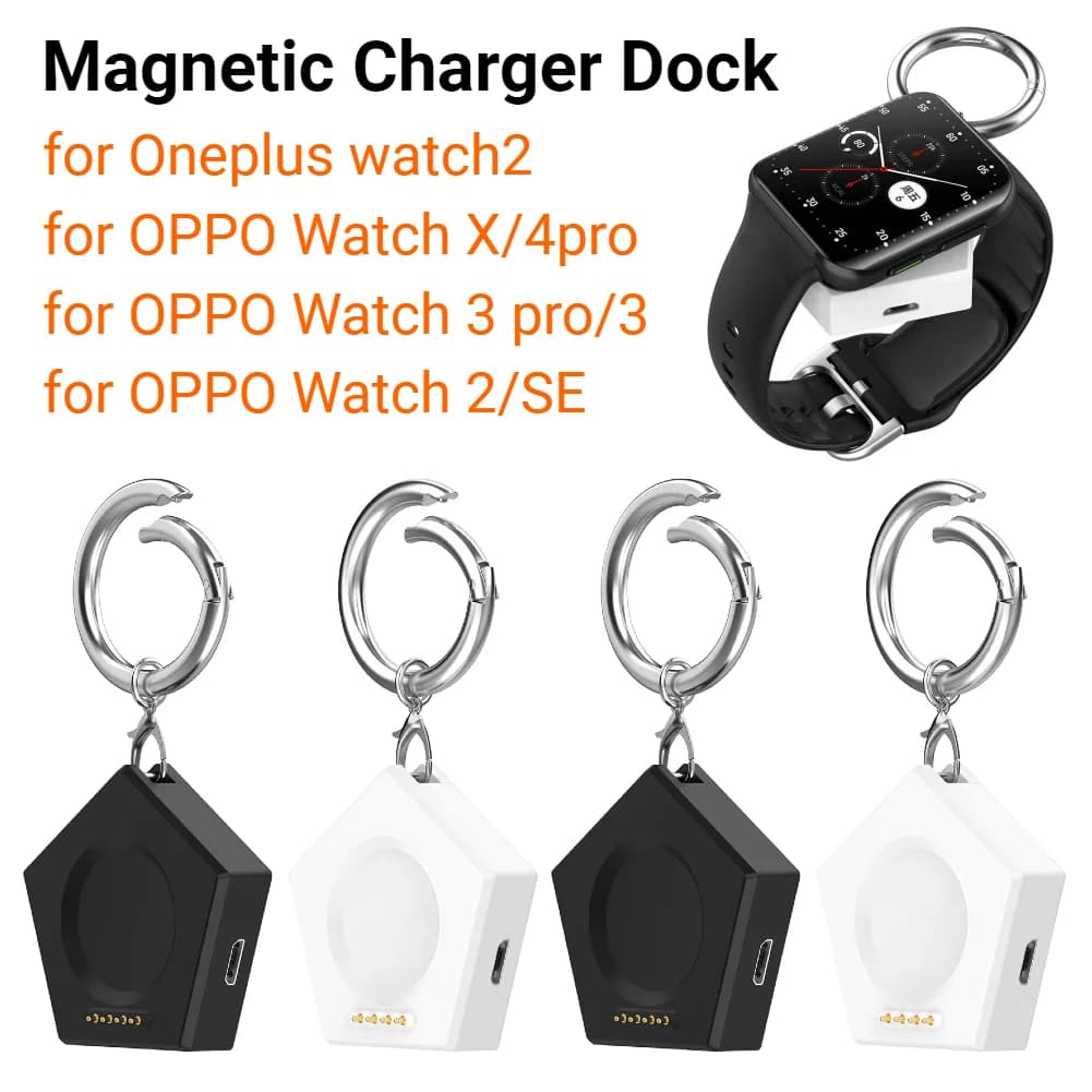 Base di ricarica wireless per caricabatterie magnetico con porta Micro-USB / Type-C portachiavi per Oneplus Watch2 OPPO Watch X/4pro/3 Pro/3/2/SE