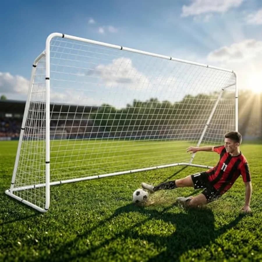 Porta da calcio 12'x6', Rete da calcio portatile con telaio, Porte per allenamento in giardino e pratica all'aperto per adulti, Facile da montare