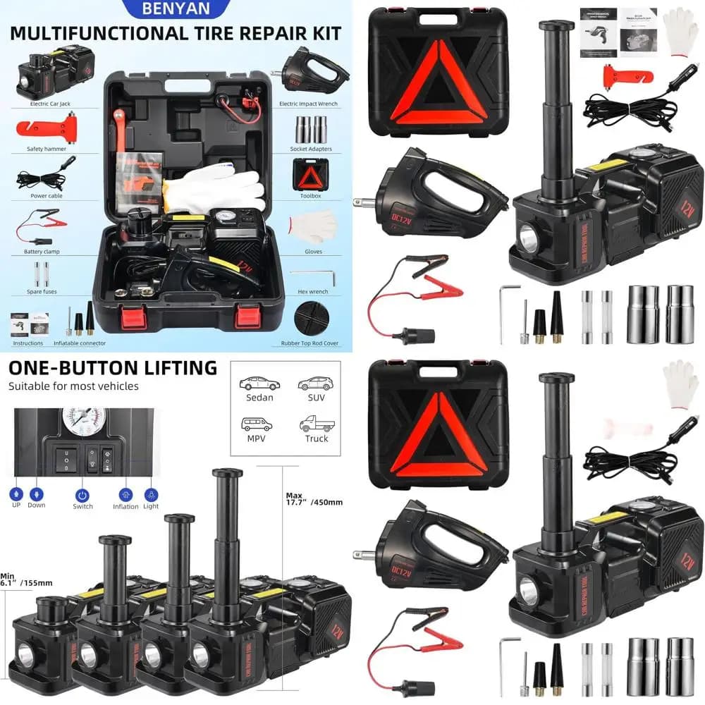 Kit cric per auto elettrica da 12 V a 5 tonnellate con gonfiatore e avvitatore a percussione per riparazioni di veicoli e modifiche di pneumatici