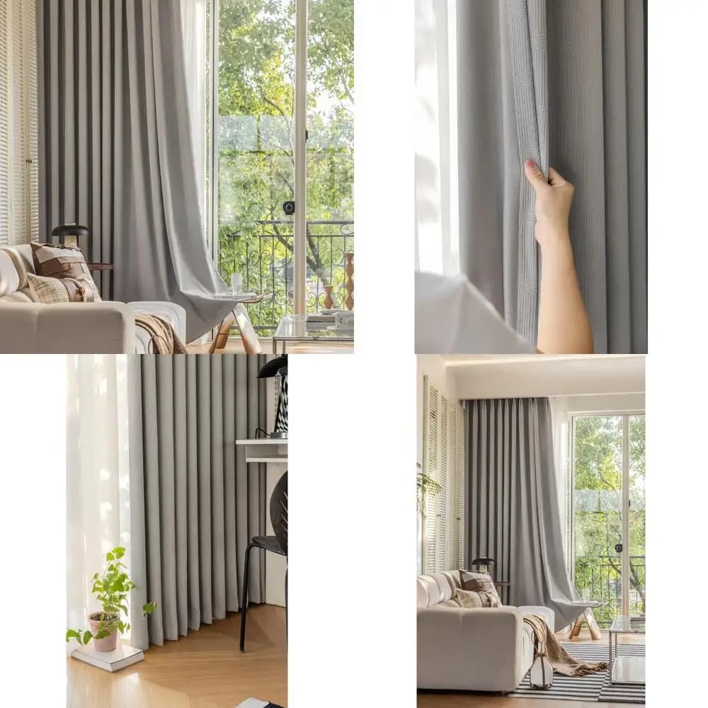 Bright grey jacquard solid color blinds, darkening curtains, 2 panels, 52 x 54 inches, bedroom window treatments