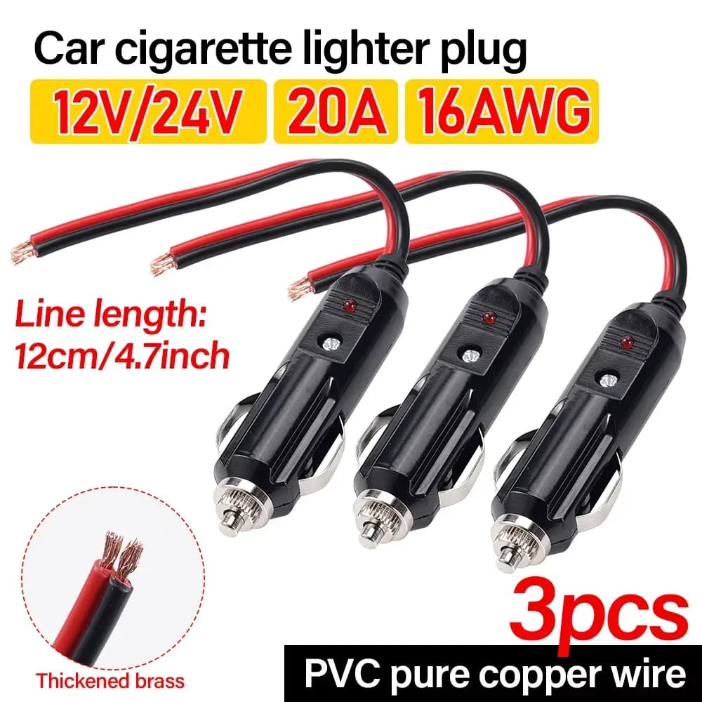 Connettore Adattatore Presa Accendisigari Auto 12V 24V 20A in Bachelite con Cavo in Rame PVC 16AWG per LED ad Alta Potenza