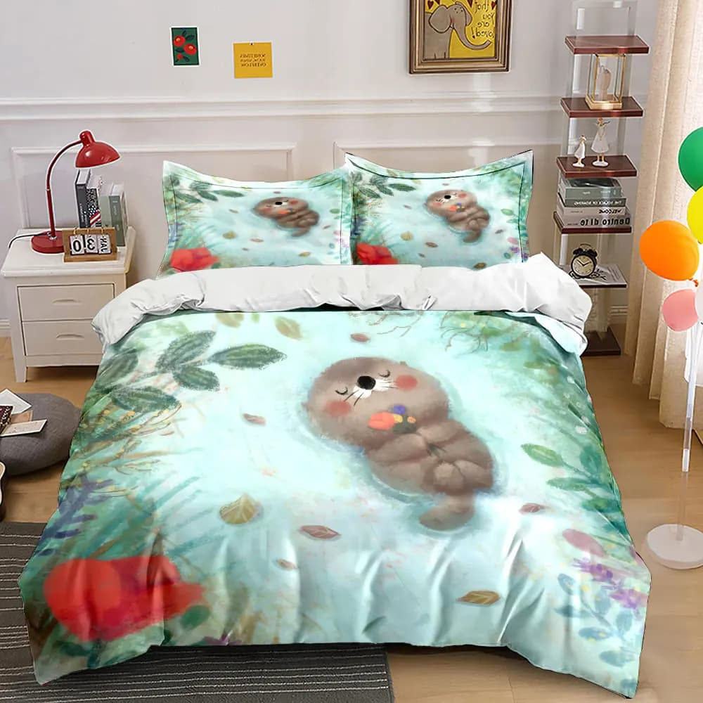 Set di Arredamento per Camera da Letto a Tema Animali Cartoon, Set Copripiumino Morbido e Confortevole, Include 1 Copripiumino e 2 Federe, Regalo