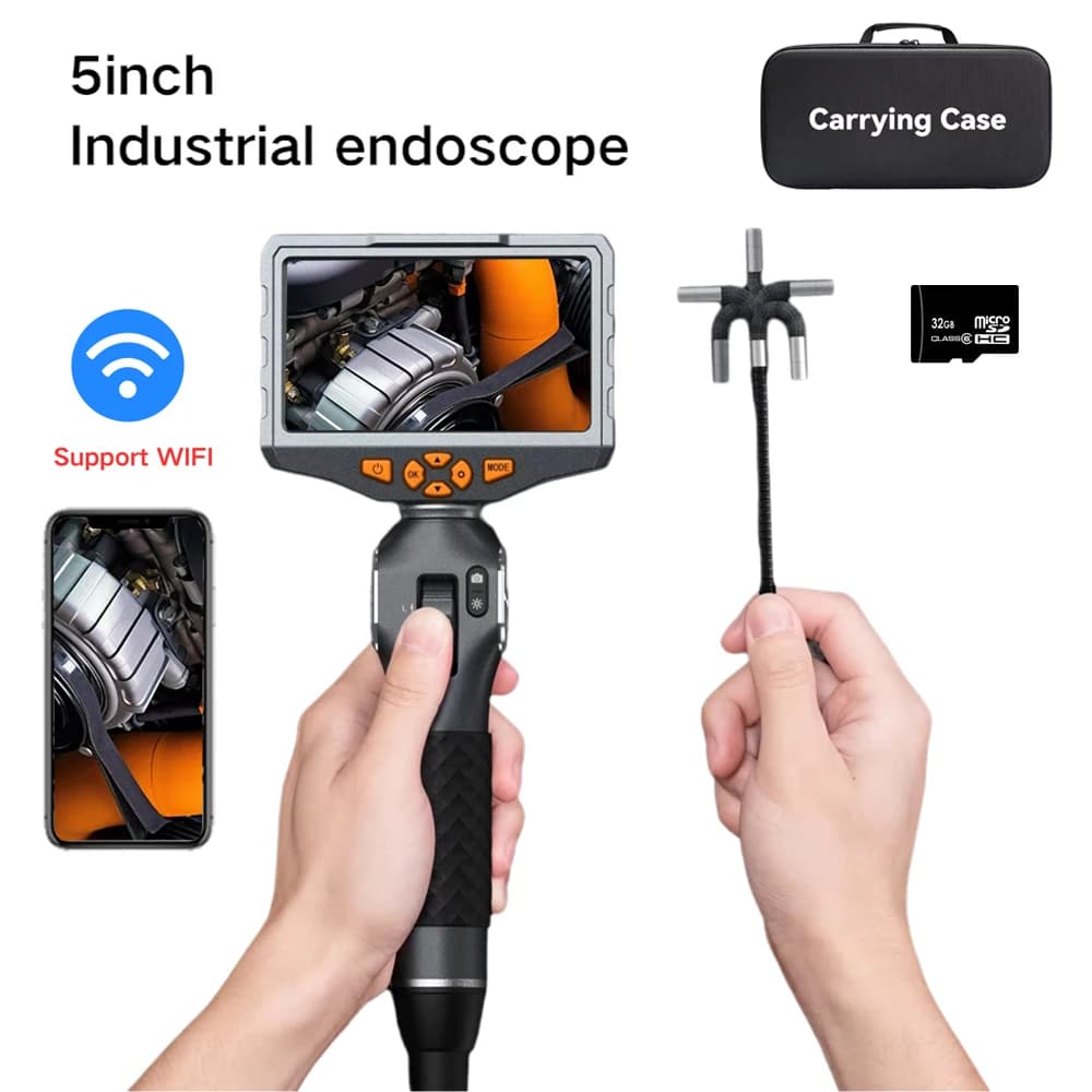 TD500 Periscopio articolato con schermo IPS da 5 pollici a due vie 360 ° Telecamera per endoscopio sterzo 6,5 mm doppia lente 1080P con connessione WIFI