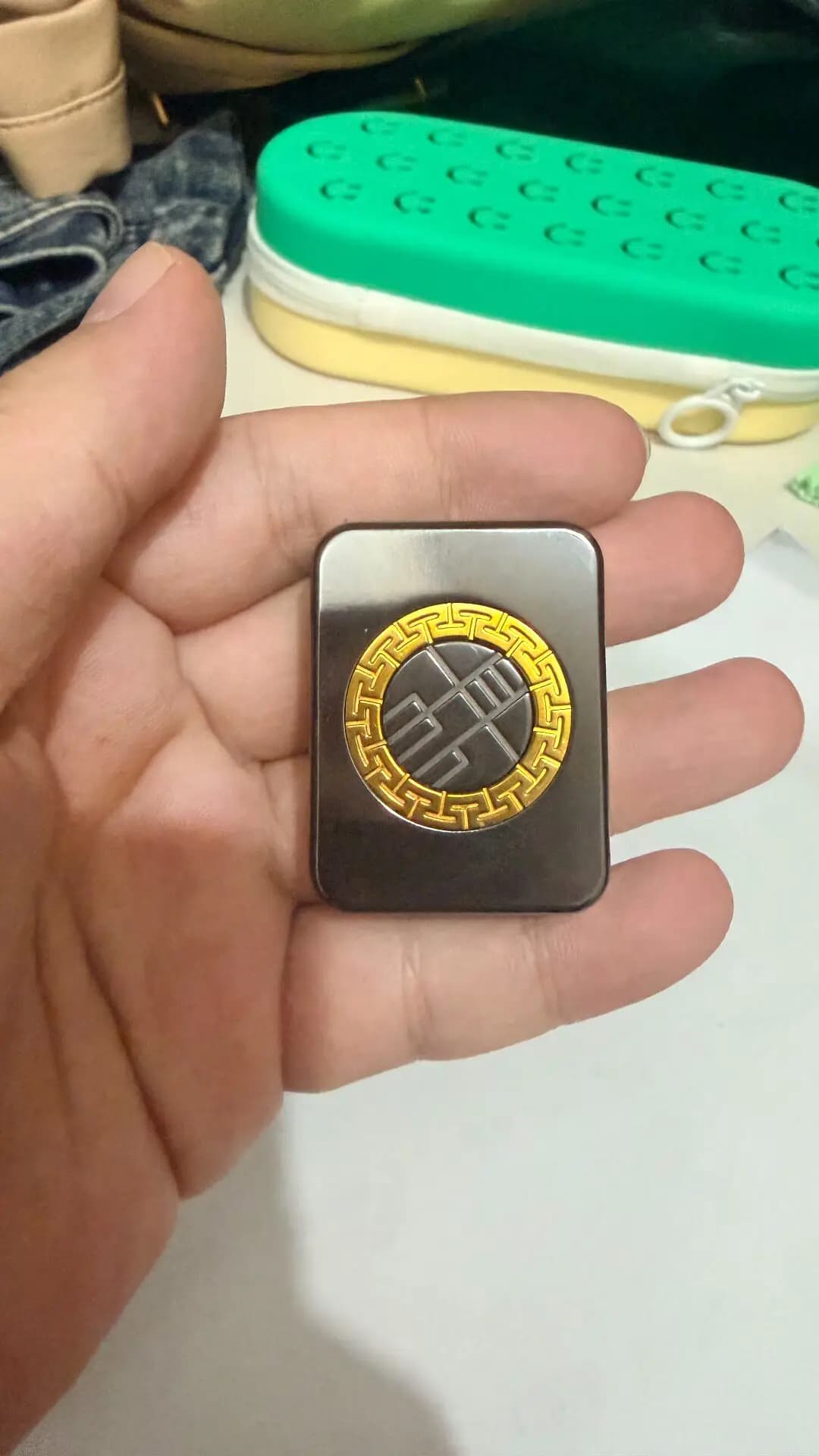 Used Mahjong Bronze and Wood Crafted Zirconium Alloy Pushing Tiles decompression toy