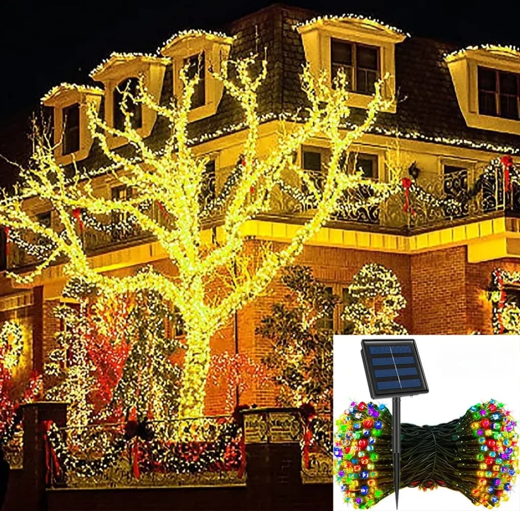 Luci Solari a LED per Esterni, Ghirlanda Luminosa a Energia Solare, 8 Modalità, Decorazione Impermeabile per Giardino e Matrimoni
