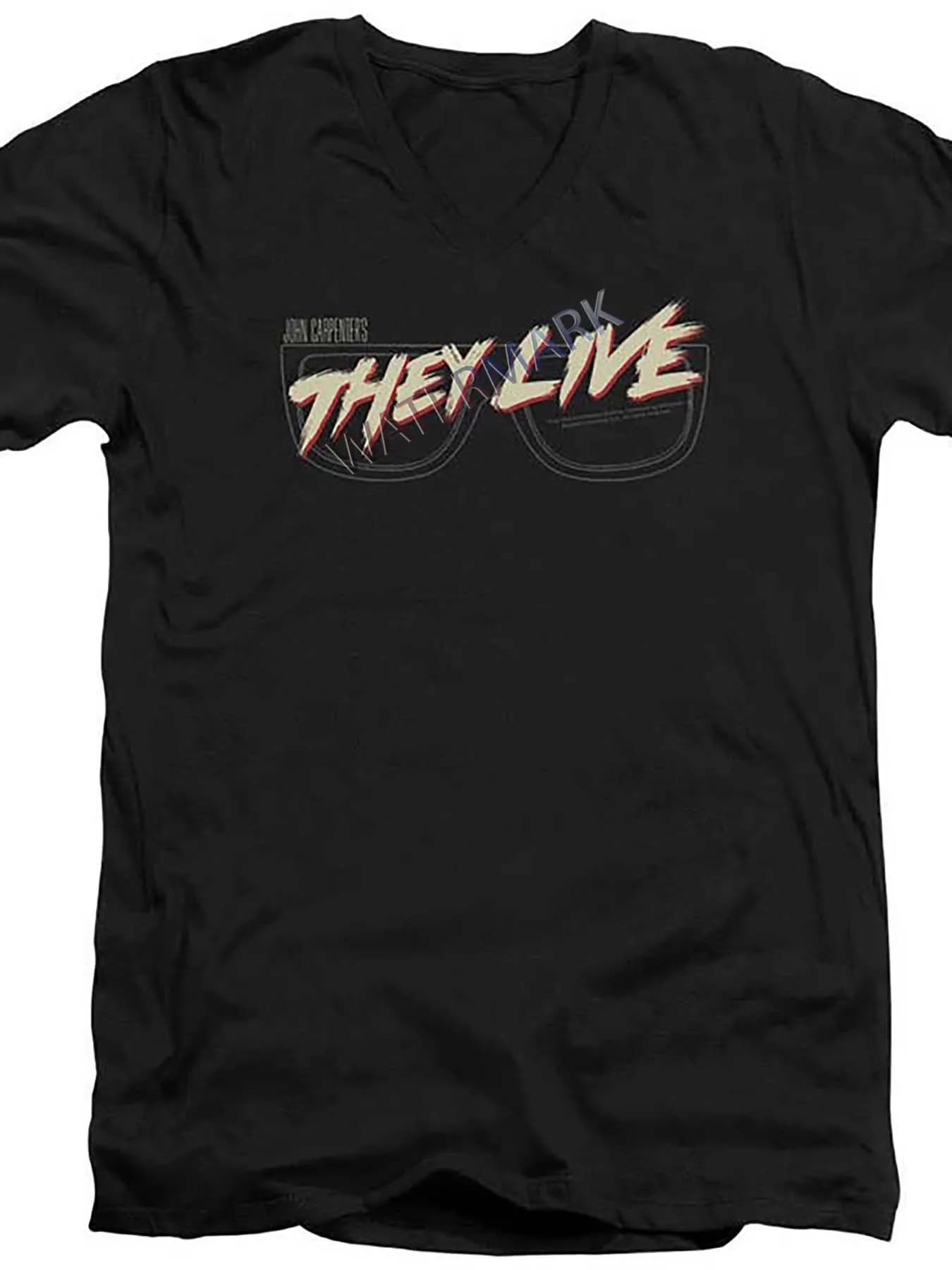 T-shirt grafica da uomo They Live - T-shirt casual in cotone nero con occhiali alla moda al neon Design con scollo a V Manica corta Lavabile in lavatrice