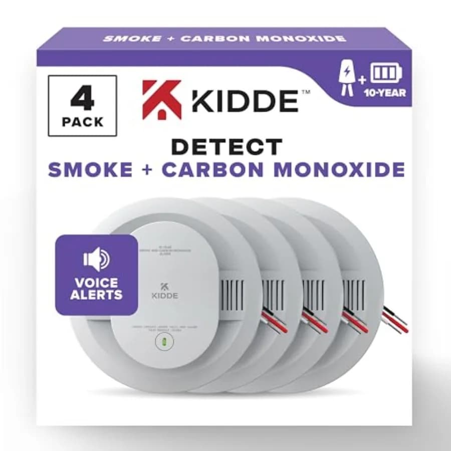 Rilevatore di Fumo e Monossido di Carbonio Cablato con Batteria di 10 Anni, Avvisi Vocali, Interconnettibile, Indicatori Luminosi a LED