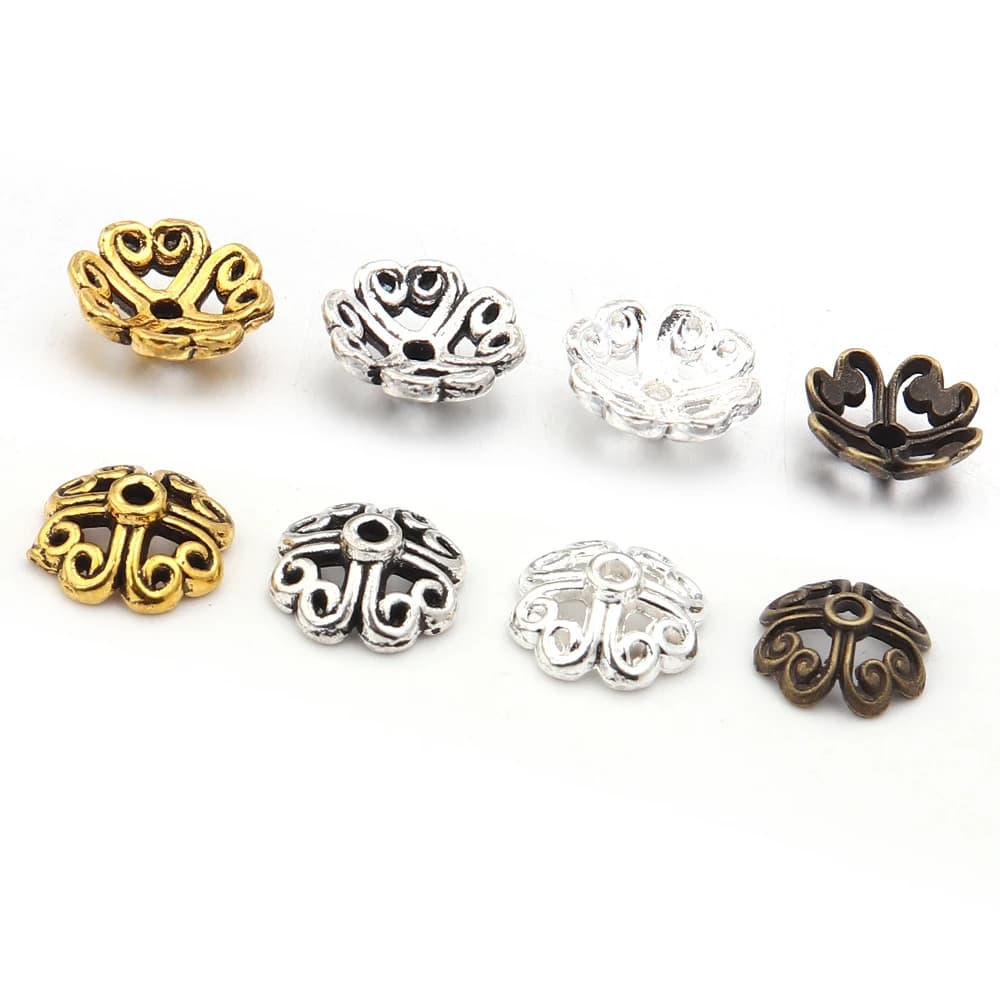 100pcs 8mm Alloy Hollow Out Flower Bead Caps Metal Spacer Beads Flower Tray For Jewelry Making DIY Necklace Bracelet Accessories