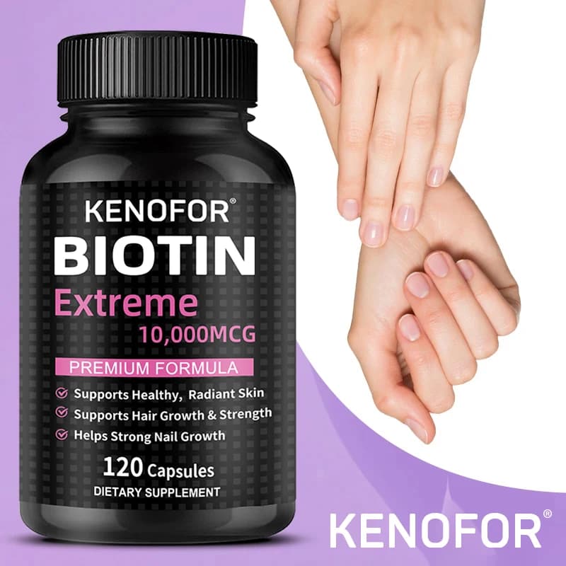 Biotina 10.000 Mcg, 120 capsule - Energia, metabolismo, promuove la pelle sana, le unghie e i capelli - Super alta potenza - Non OGM