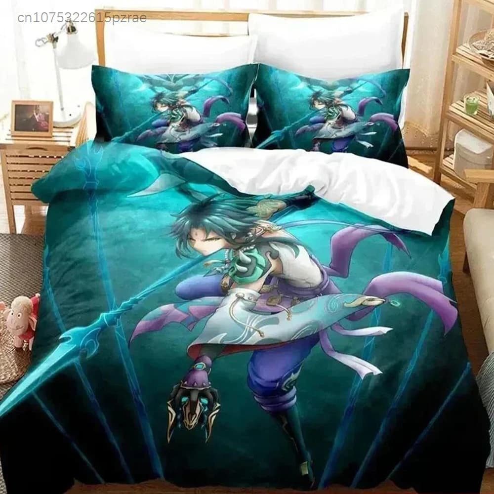 3D Genshin Impact Xiao Anime Bedding Set Duvet Cover Bed Set Quilt Cover Pillowcase Comforter King Queen Size Boys Adult Bedding