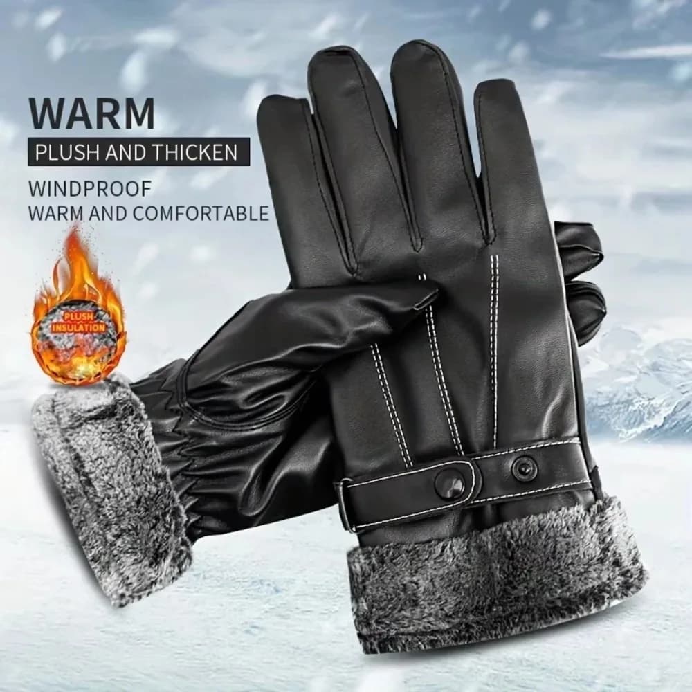 Guanti Invernali da Uomo con Pelliccia, Isolamento in Peluche, per Ciclismo e Moto, Touch Screen in PU, Guanti in Cotone