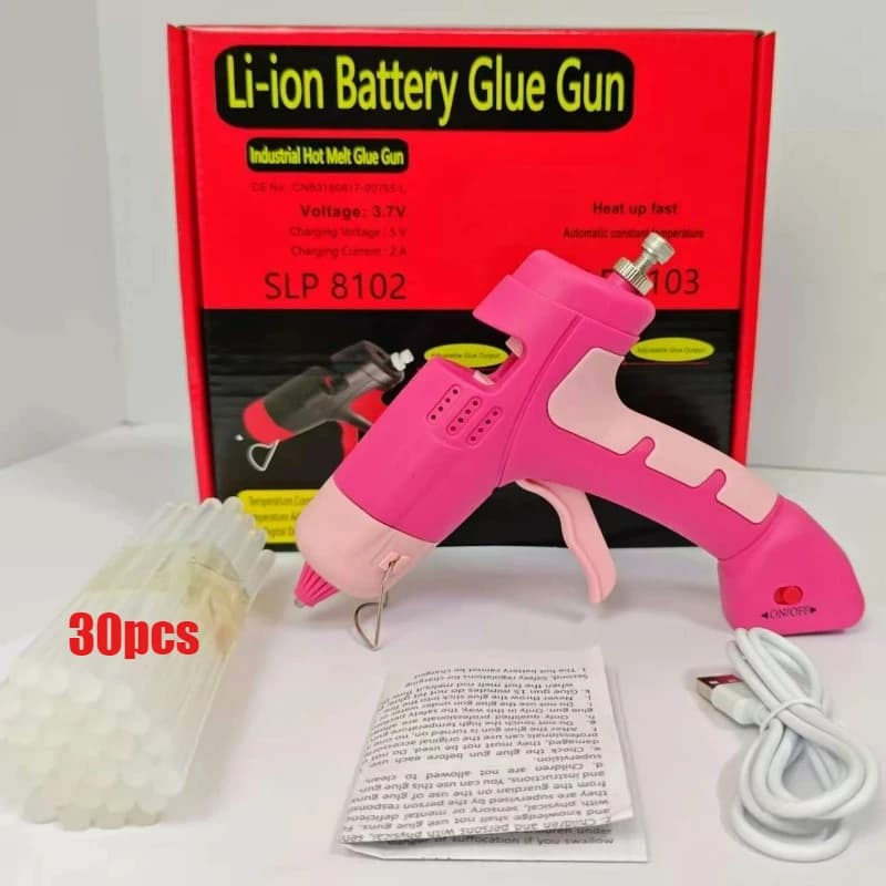Set di pistole per colla a batteria portatili rosa per bambini fai da te, mini pistola in silicone caldo wireless da 7 mm, utilizzo in 60 minuti, 2600 mAh, uscita colla regolabile