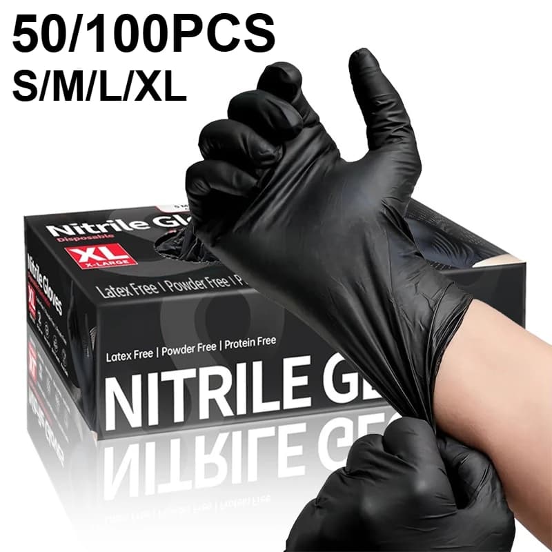 50/100PCS Guanti monouso in nitrile nero Guanti per la pulizia della casa per la cucina Saloni di bellezza Animali domestici