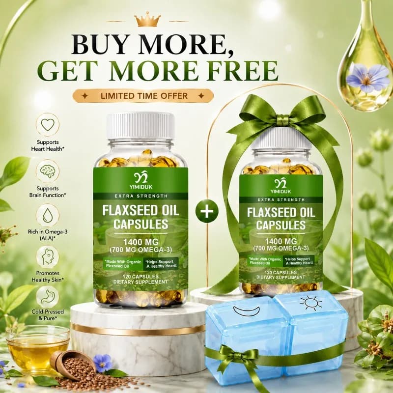 1400mg Flaxseed Oil Supplements, with Omega 3/6/9, Nourish Brain, Promote Circulation, Build Body Defense