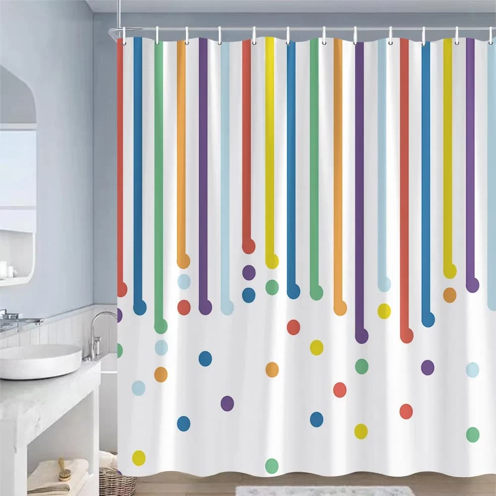 Colourful Striped Shower Curtains Red Yellow Blue Purple Round Dots Modern Geometric Bathroom Curtain Decor Polyester with Hooks