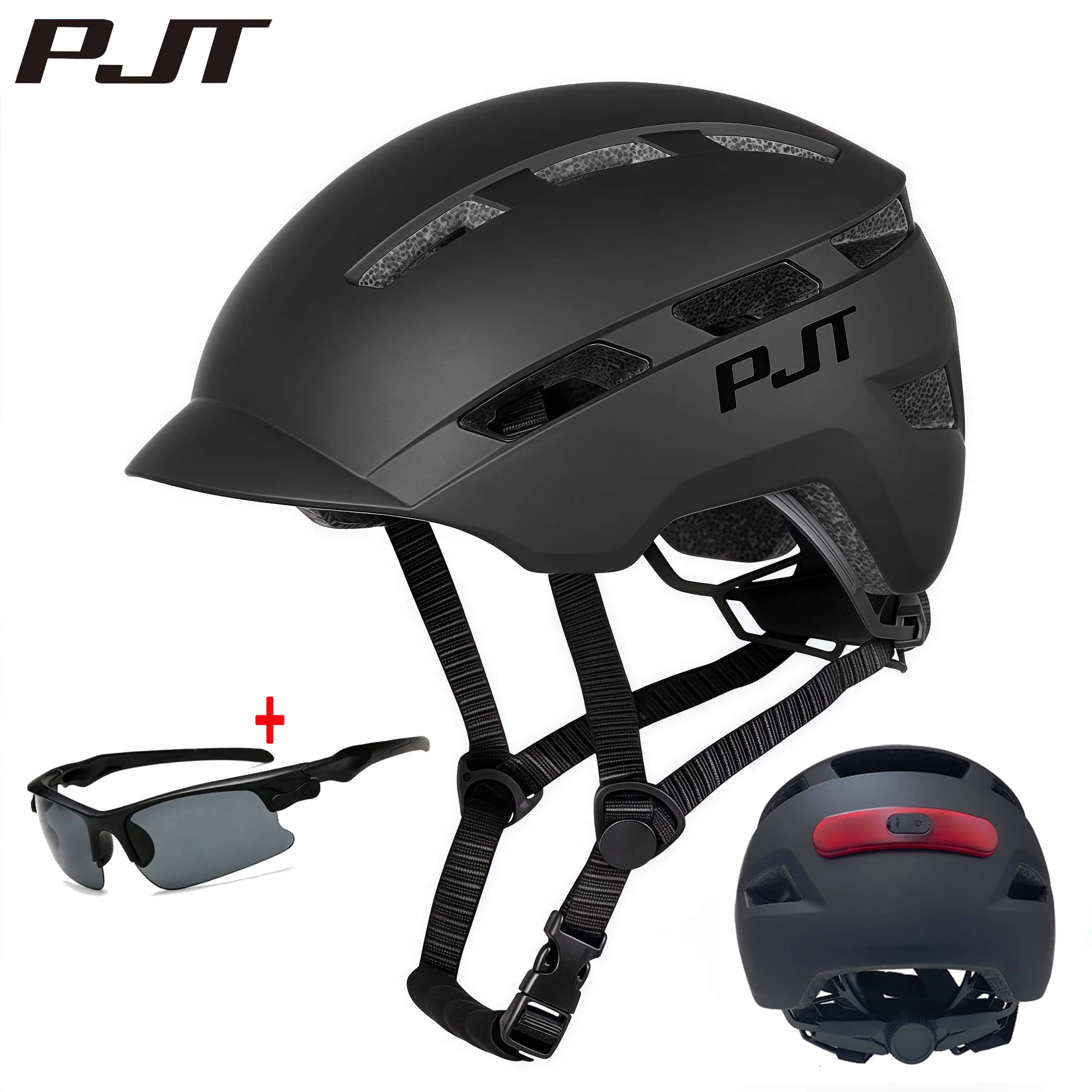 PJT In-Mold cycling helmet for mountain bike and road, with rechargeable USB rear light / Without rear light, safe sports helmet for MTB.