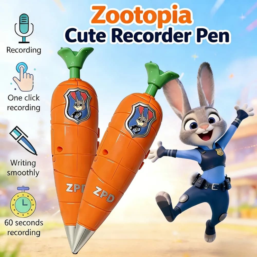 Bestseller: Penna Registratore a Forma di Carota di Zootopia 2 | Stile Judy & Nick per bambini | Registratore Mini Anni '60 | Penna Gel 2-in-1 per Cancelleria@.