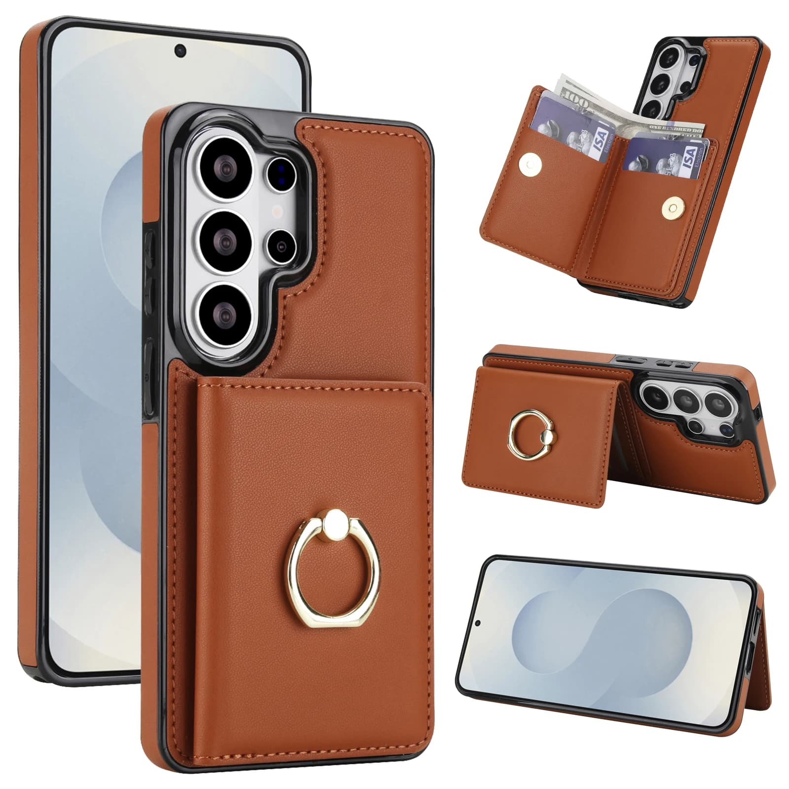Luxury Wallet Leather With Card Holder Ring For Samsung Galaxy S26 Ultra S25 S24 S23 S22 S21 Ultra Plus Cover RFID Pocket Case