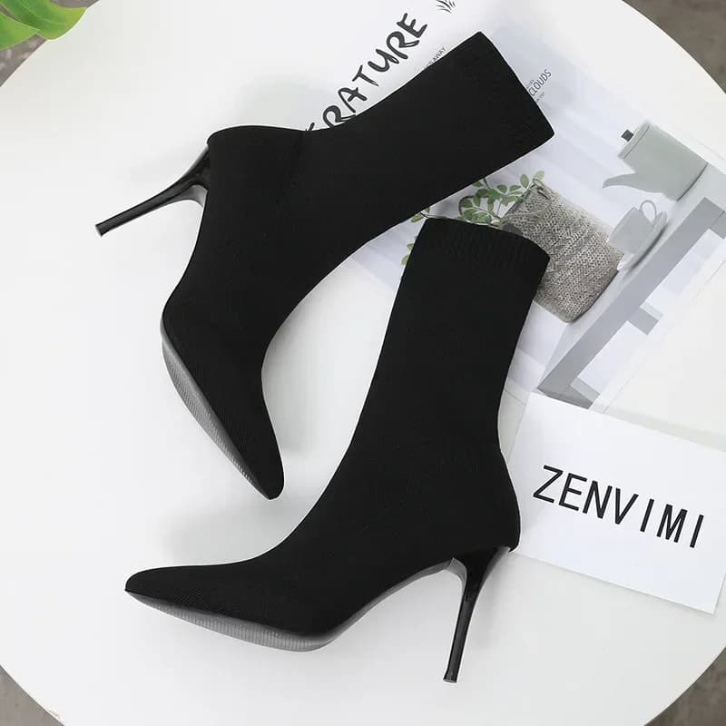 Stivali calzino sexy Stivali elasticizzati in maglia Tacchi alti per le donne Scarpe moda 2024 Stivaletti autunno primavera donna