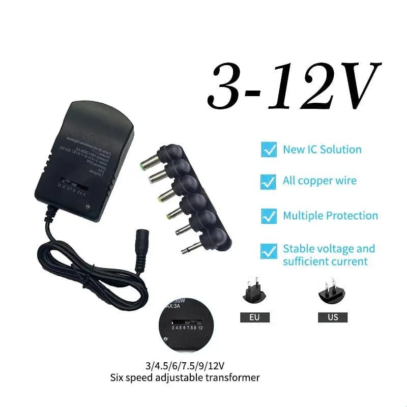 1 Set Multi Voltage AC220V TO DC3V 4.5V 6V 7.5V 9V 12V EU US Converter Adapter Plug Adjustable Adapter Power Supply Charger
