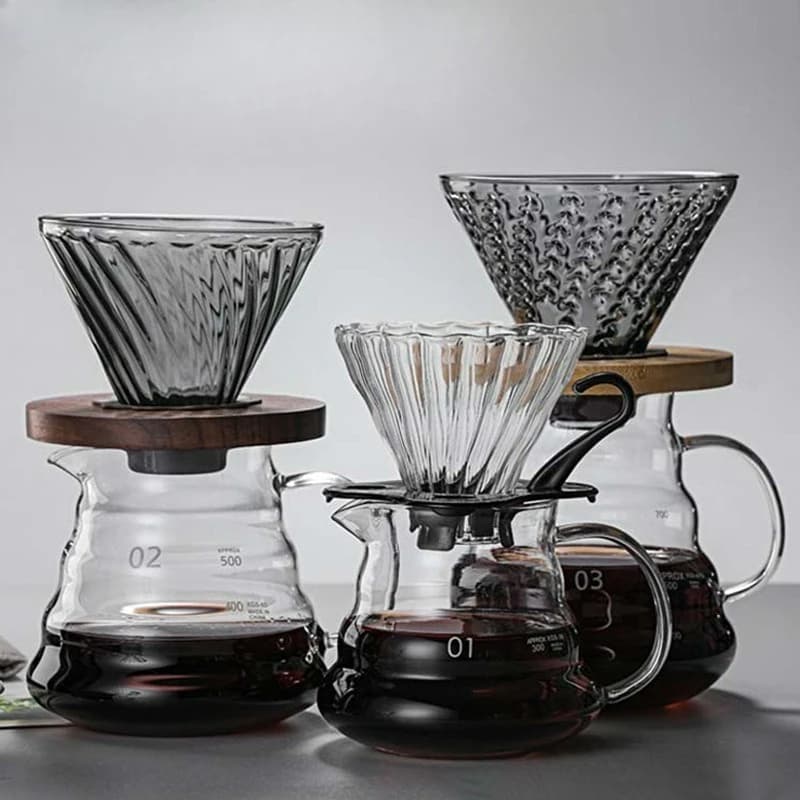 Pour Over Coffee Maker Set High-Heat Borosilicate Glass Pour Over Coffee Dripper Carafe for Home Cafe Restaurant Camping