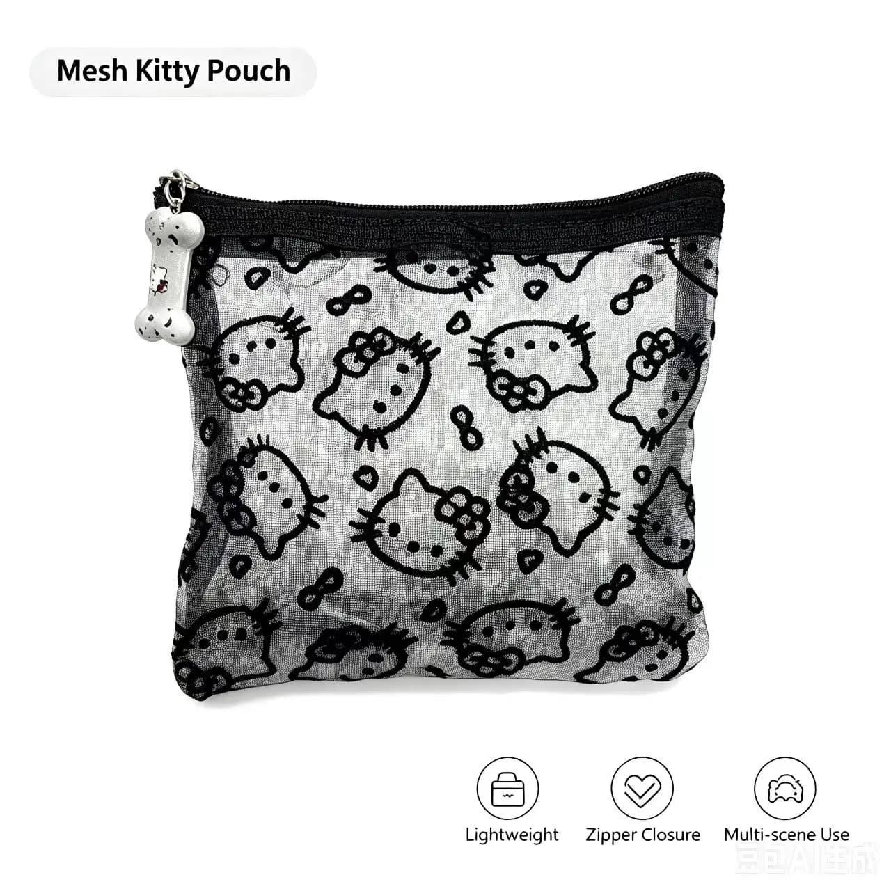 Mesh Cosmetic Bag Transparent Zipper Pouch Cartoon Print Portable Mini Storage Bag Travel Makeup Organizer Small Purse