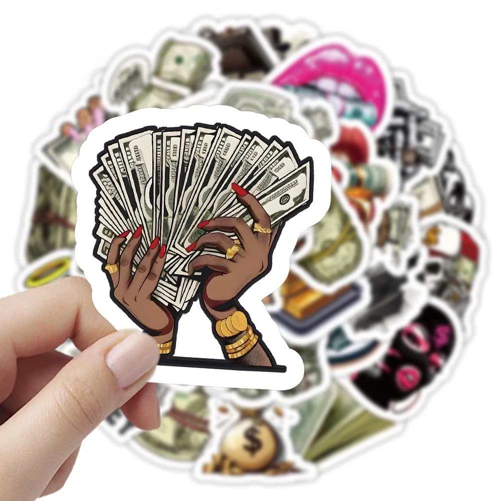 10/30/50pcs Money World Dollar Graffiti Stickers Cool Creative Cartoon Decals Motorcycle Luggage Phone Helmet Sticker Decoration