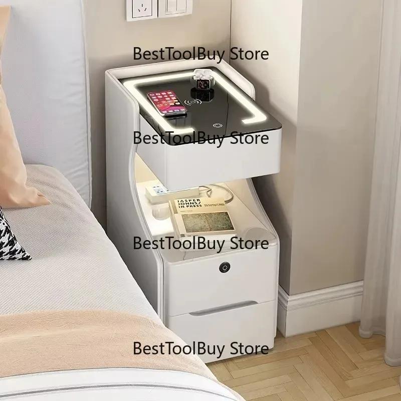 Comodino in Legno con Altoparlante Bluetooth e Lettore di Impronte Digitali per Camera da Letto