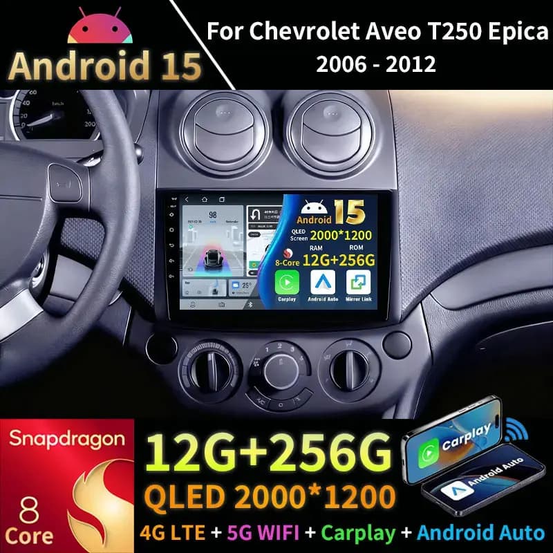 Android 15 Autoradio Per Chevrolet Aveo T250 2006 - 2012 GPS Wireless Carplay Auto 4G BT Lettore Multimediale di Navigazione Audio QLED