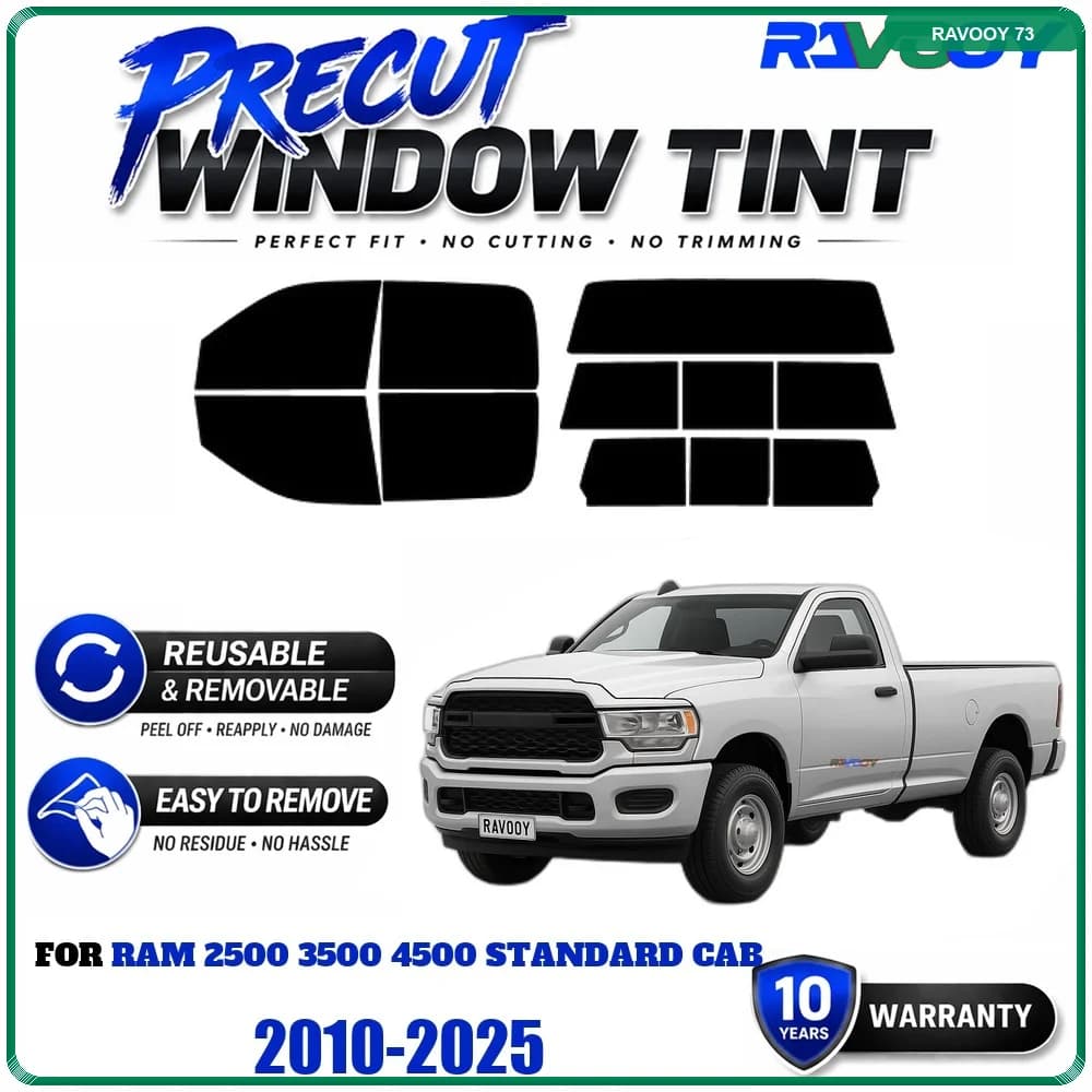 Precut Window Tint, Reusable Removable EPU Film, Custom Fit for Ram 2500 3500 4500 Standard Cab 2010-2025, UV Heat Protection