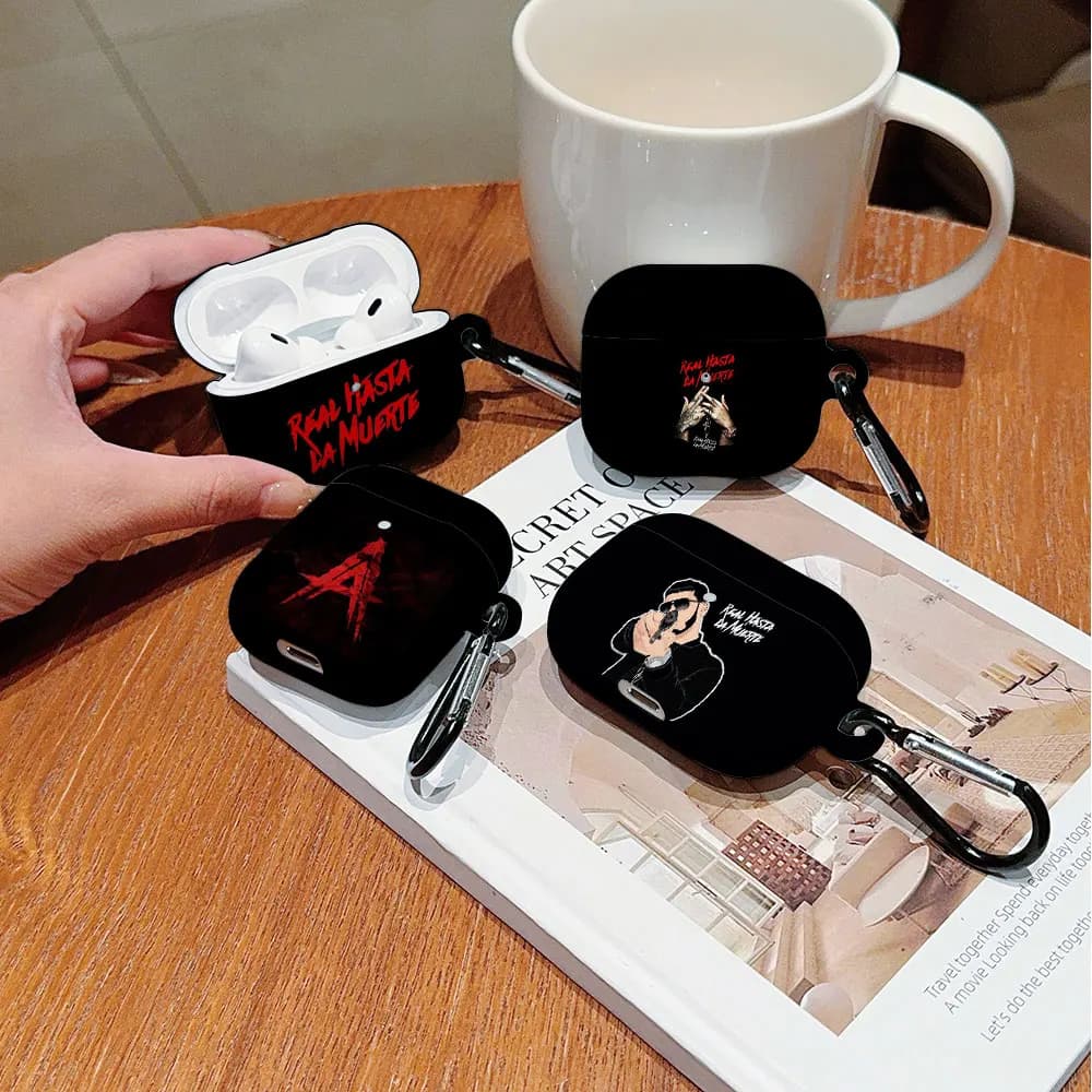 Hot Rapper Polished Hard HD shockproof protective case for PC earphones for AirPods 1 2 3 4 Pro Pro2 A-Anuel AA-with metal hook