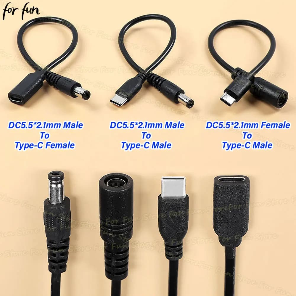 Cavo di conversione For Fun da Type-C a DC 5.5x2.1 Maschio/Femmina, Adattatore di alimentazione 5521, Cavo di ricarica USB Type-C 5V