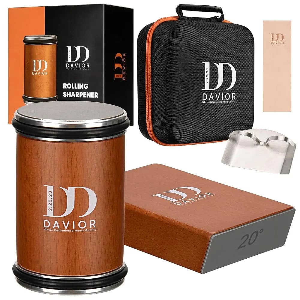 Kit Affilacoltelli Rotante Davior con Dischi Diamantati, 15 Pezzi ° & 20 ° Affilacoltelli Magnetico Multi-Angolo con Rullo per Cucina