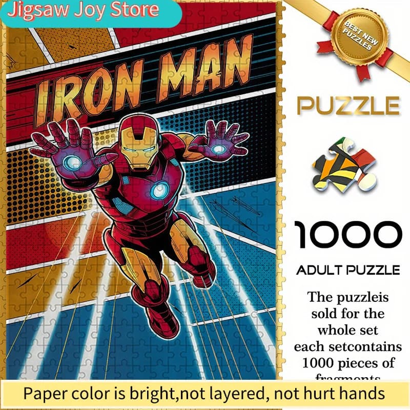 Puzzle senza cuciture a tema Marvel Z12.27-52, con Iron Man in un'illustrazione a tema volante in stile fumetto, dimensioni. Durevole