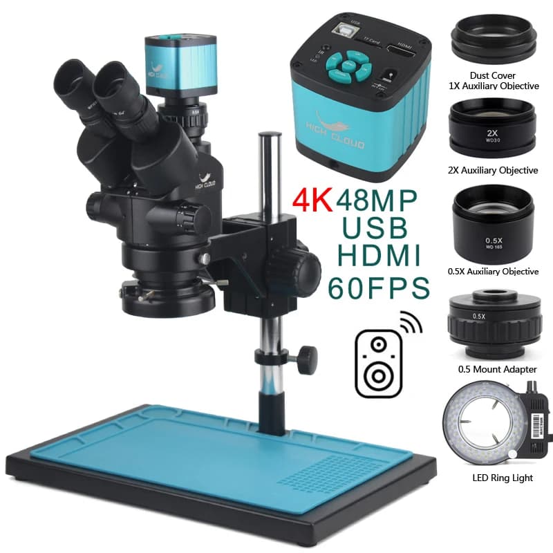Simul-focal Stereo Trinocular Microscope 3.5X-90X 4K 2K 48MP 1080P HDMI USB Digital Camera for Welding Phone PCB