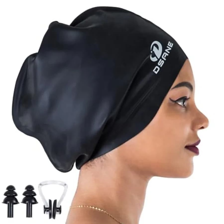 Cuffia da nuoto extra large per donne e uomini, cuffia da nuoto dal design speciale per capelli molto lunghi, spessi, ricci e dreadlocks, trecce A