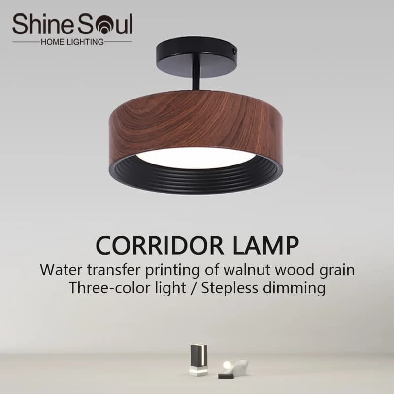 Lampada da Soffitto LED Nordica Circolare in Legno di Noce, Illuminazione per Corridoio, Spogliatoio, Balcone, Decorazione Interna