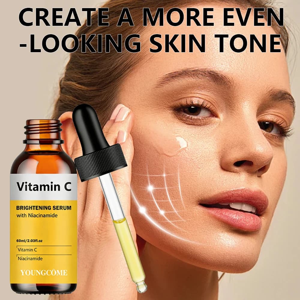 Siero alla Vitamina C con Acido Ialuronico, Illumina il Tono della Pelle e Aumenta la Luminosità, Cura Viso Profondamente Idratante, Essenza Anti-Macchie per