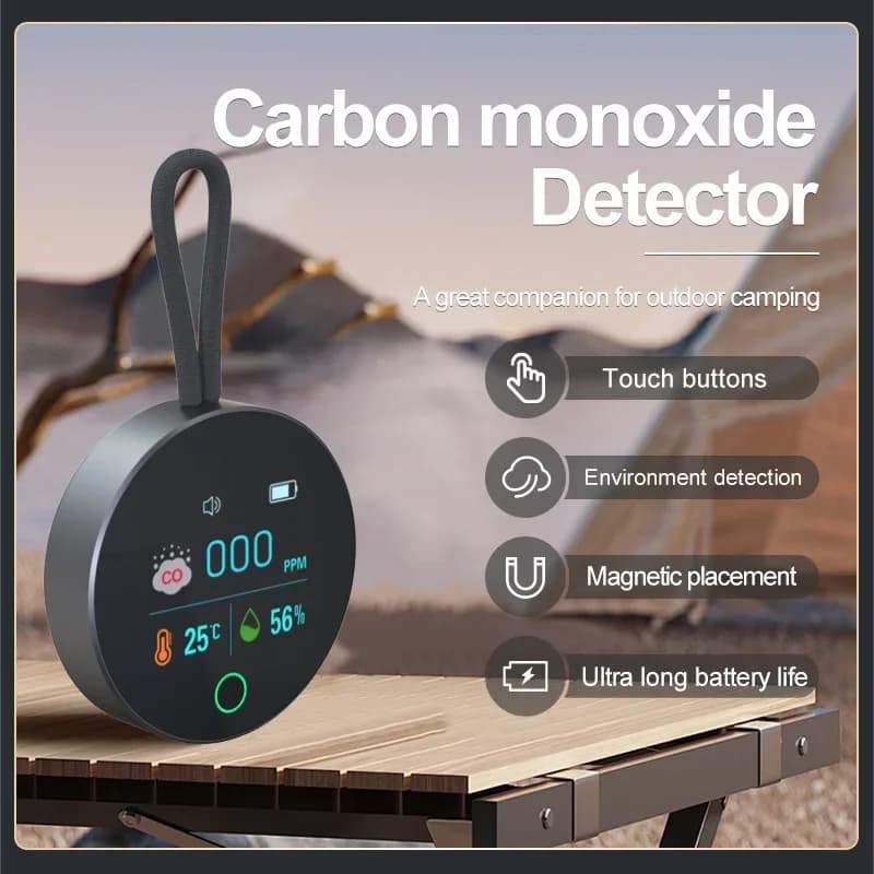Rilevatore portatile di monossido di carbonio con supporto magnetico, adatto per campeggio all'aperto, uso interno, esterno, in auto e in viaggio