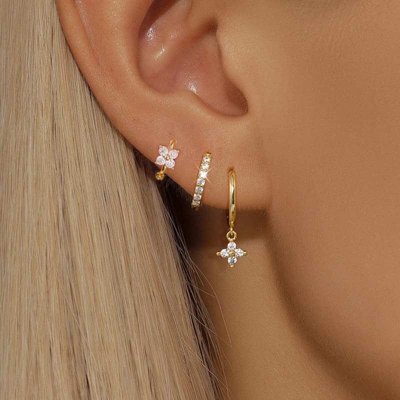 3 pezzi alla moda in acciaio inossidabile fiore orecchino a goccia set per le donne cristallo zirconi ciondola l'orecchino ipoallergico piercing gioielli aretes