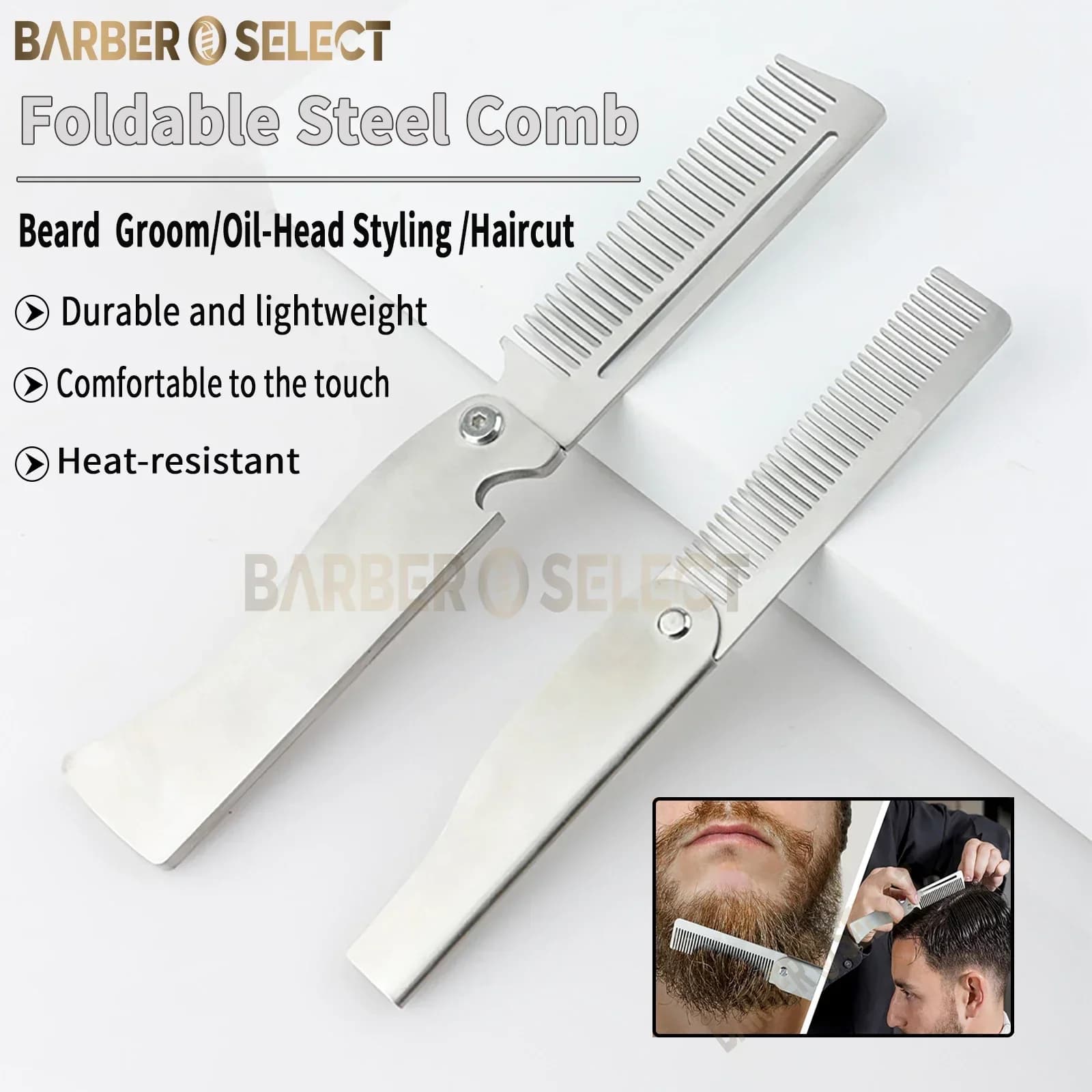 NEW folding comb stainless steel man retro comb head oil barber cutters portable comb groom beard comb tools for salon styling