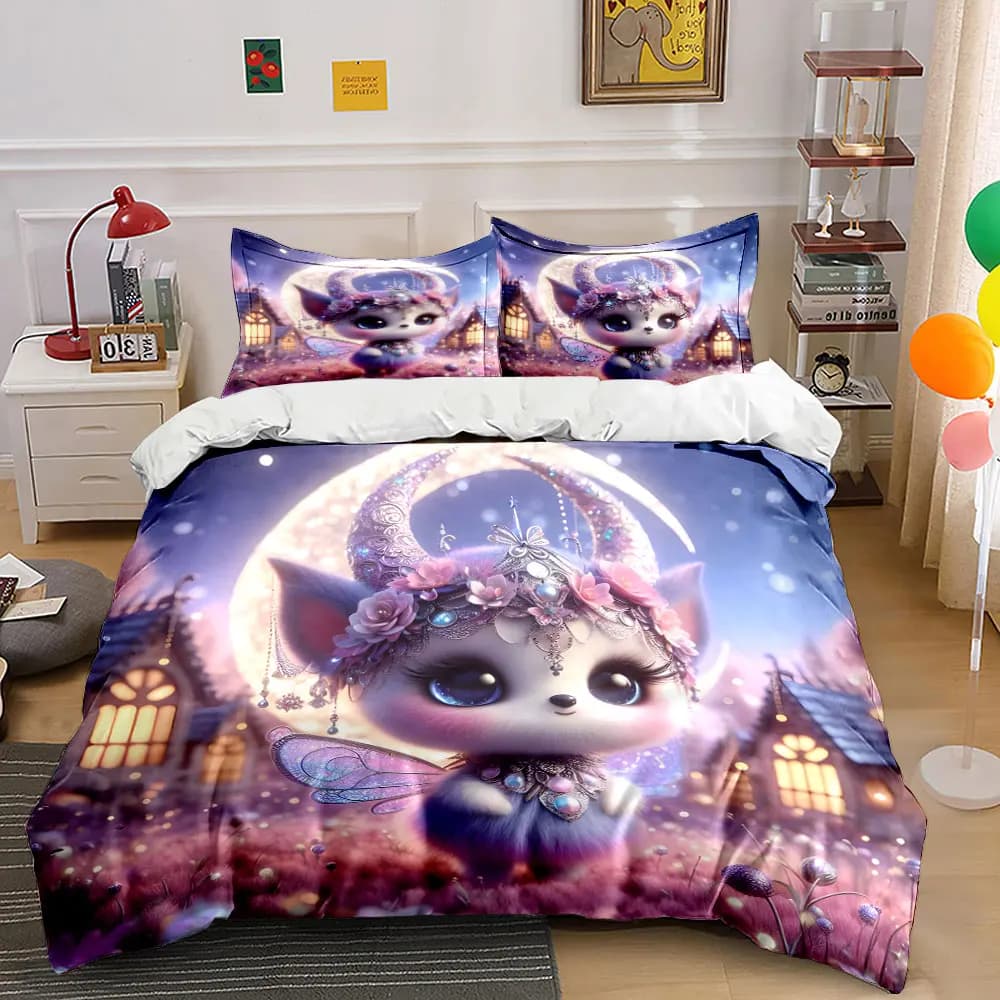 3pcs Dreamy Fairy and Moonlit Garden Duvet Cover Set with 3D Printing Design Soft Polyester Bedding Set All-Season Comfort