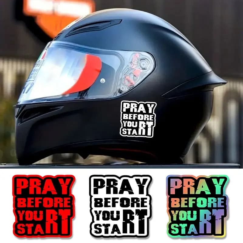 Adesivi decorativi per moto con preghiera prima del viaggio, impermeabili, adatti per caschi da moto, bici da strada, tubo superiore