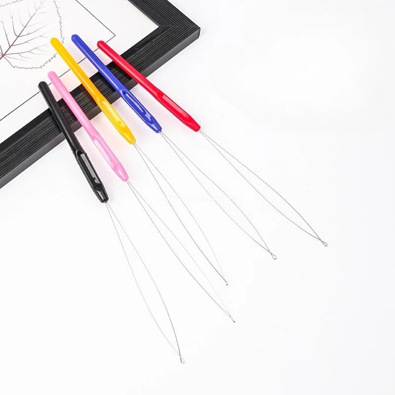 5 pezzi estensioni dei capelli loop micro anelli collegamenti perline infila ago tirando gancio ago per micro anelli perline accessori per cucire